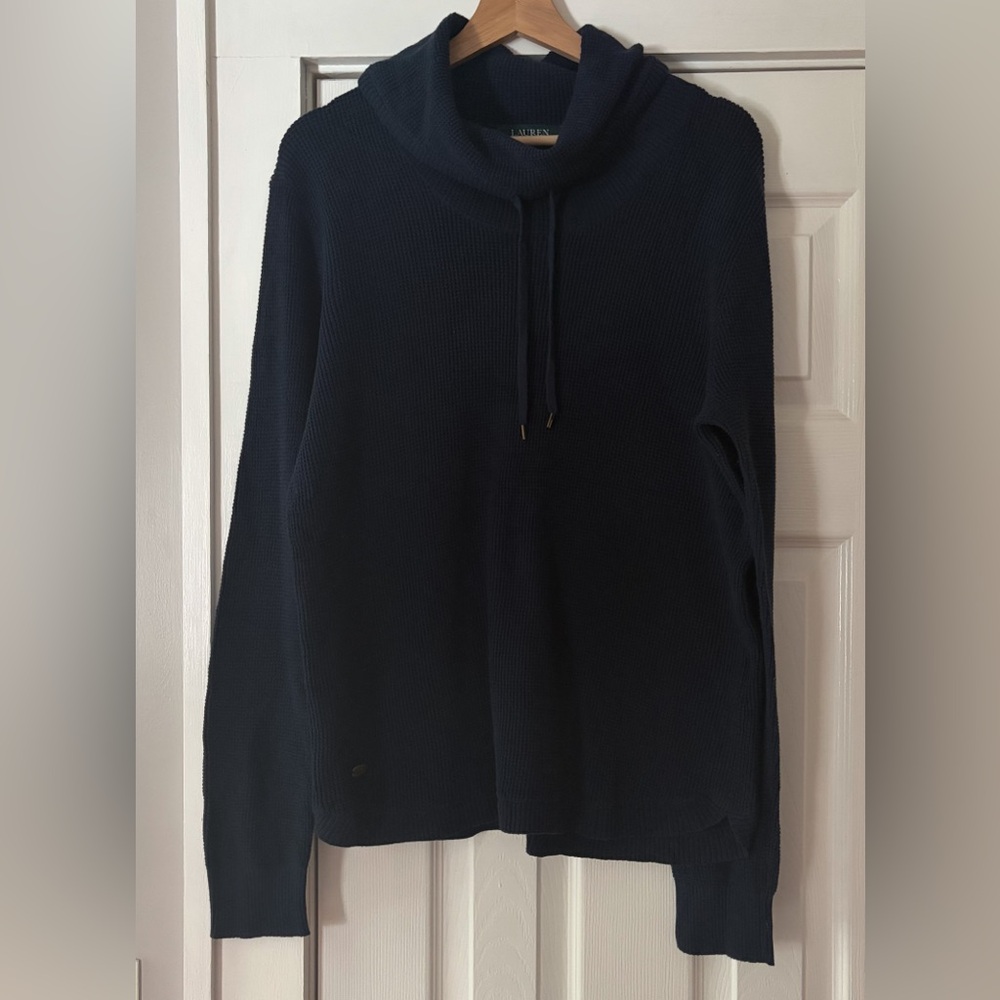 Ralph Lauren Waffle Knit Cowel Neck Navy Sweater Size XL EUC